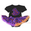Halloween Black Baby Bodysuit Purple Pumpkin Pettiskirt & Purple Pumpkin Hat Print JS4809